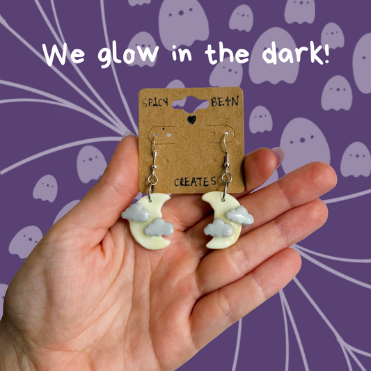 Glow in the Dark Moon and Cloud Earrings